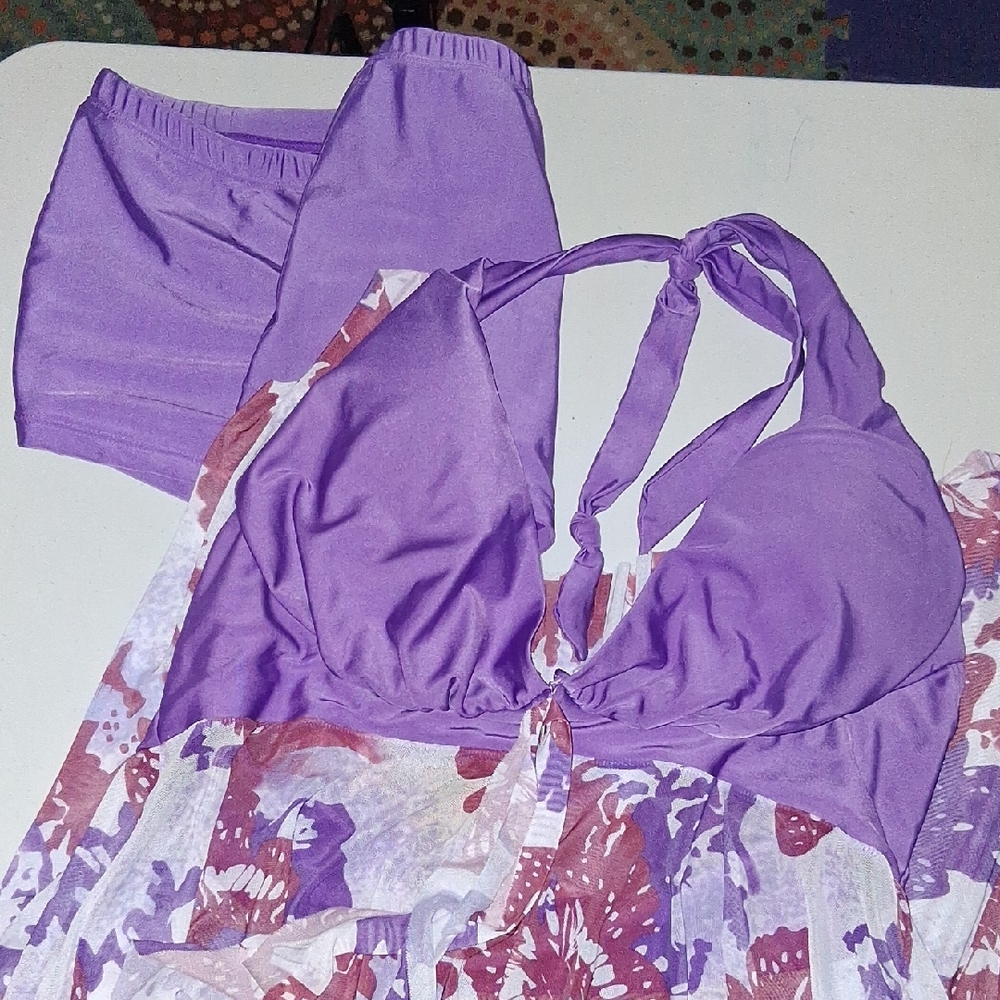 Purple Bikini Set with Floral Detailing